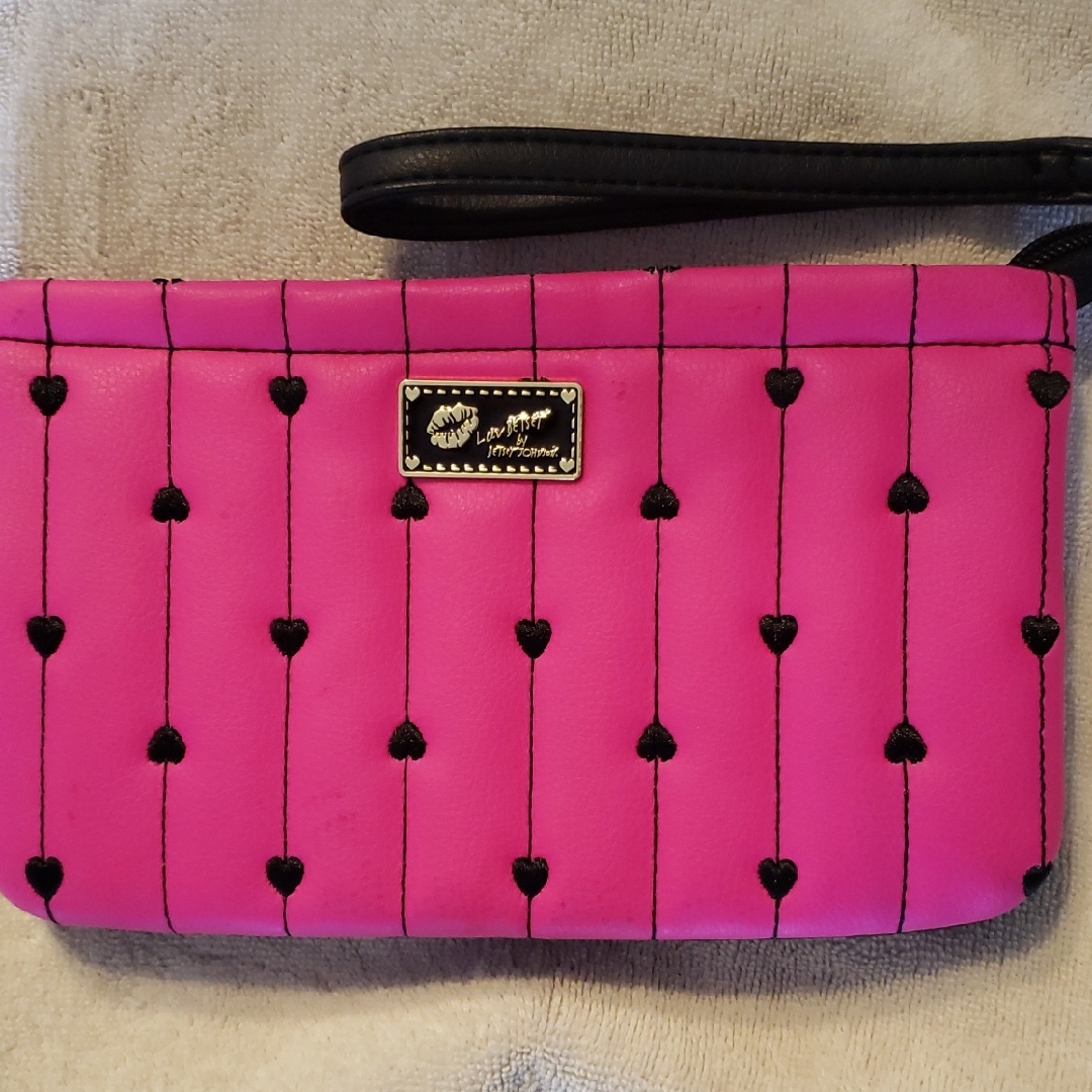 Betsey Johnson Hot Pink Heart-Detail Wristlet Clutch